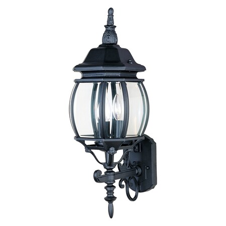 Maxim Three Light Black Clear Glass Wall Lantern 1033BK